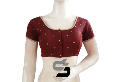 "Exquisite Wine Color Moti Stone Readymade Blouse: Timeless Elegance for Your Wardrobe" - D3blouses