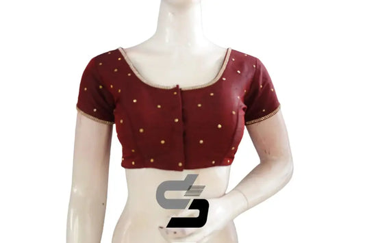 "Exquisite Wine Color Moti Stone Readymade Blouse: Timeless Elegance for Your Wardrobe" - D3blouses