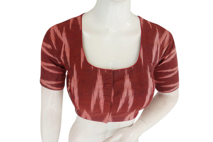 Fashionable Maroon Ikkat Readymade Saree Blouse with Matching Mask and Designer Tassels - D3blouses