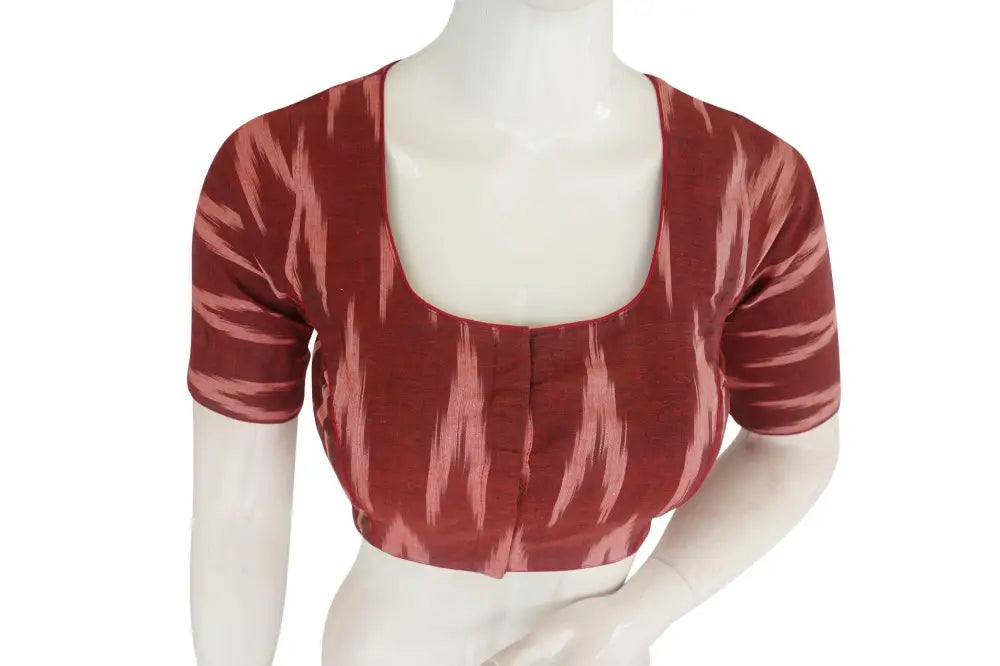 Fashionable Maroon Ikkat Readymade Saree Blouse with Matching Mask and Designer Tassels - D3blouses