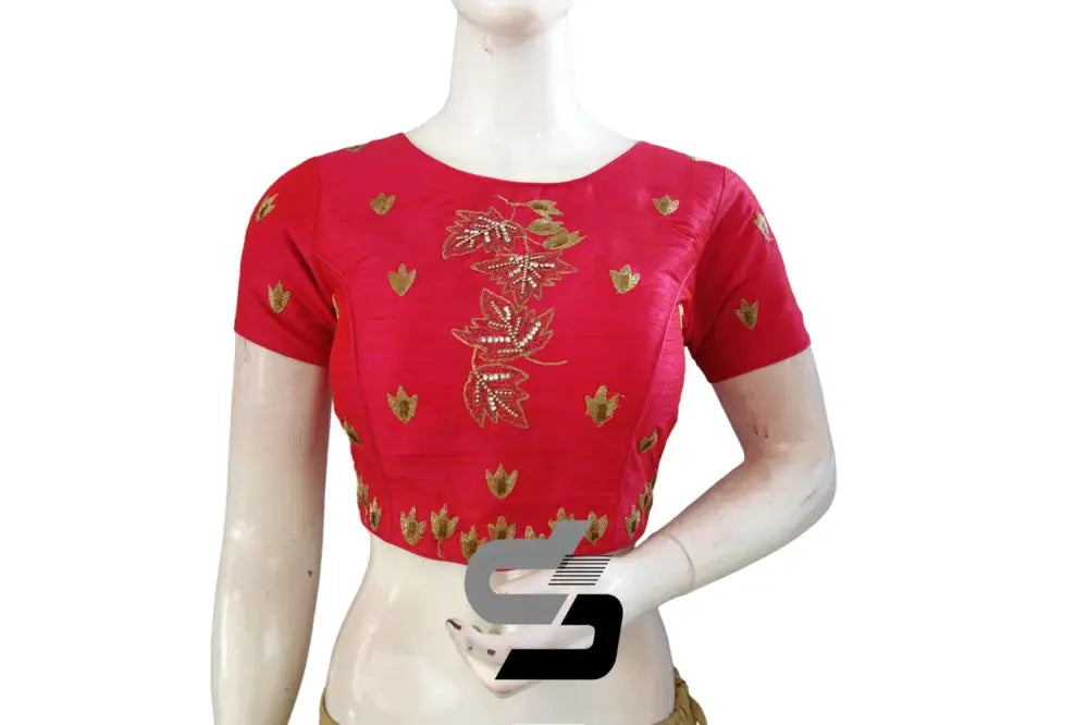 "Fashionable Pink Semi Silk Designer Embroidery: Readymade Saree Blouses to Enhance Your Attire" - D3blouses