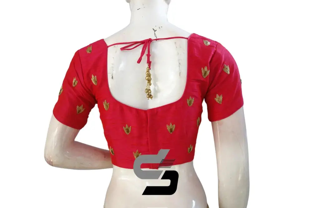 "Fashionable Pink Semi Silk Designer Embroidery: Readymade Saree Blouses to Enhance Your Attire" - D3blouses