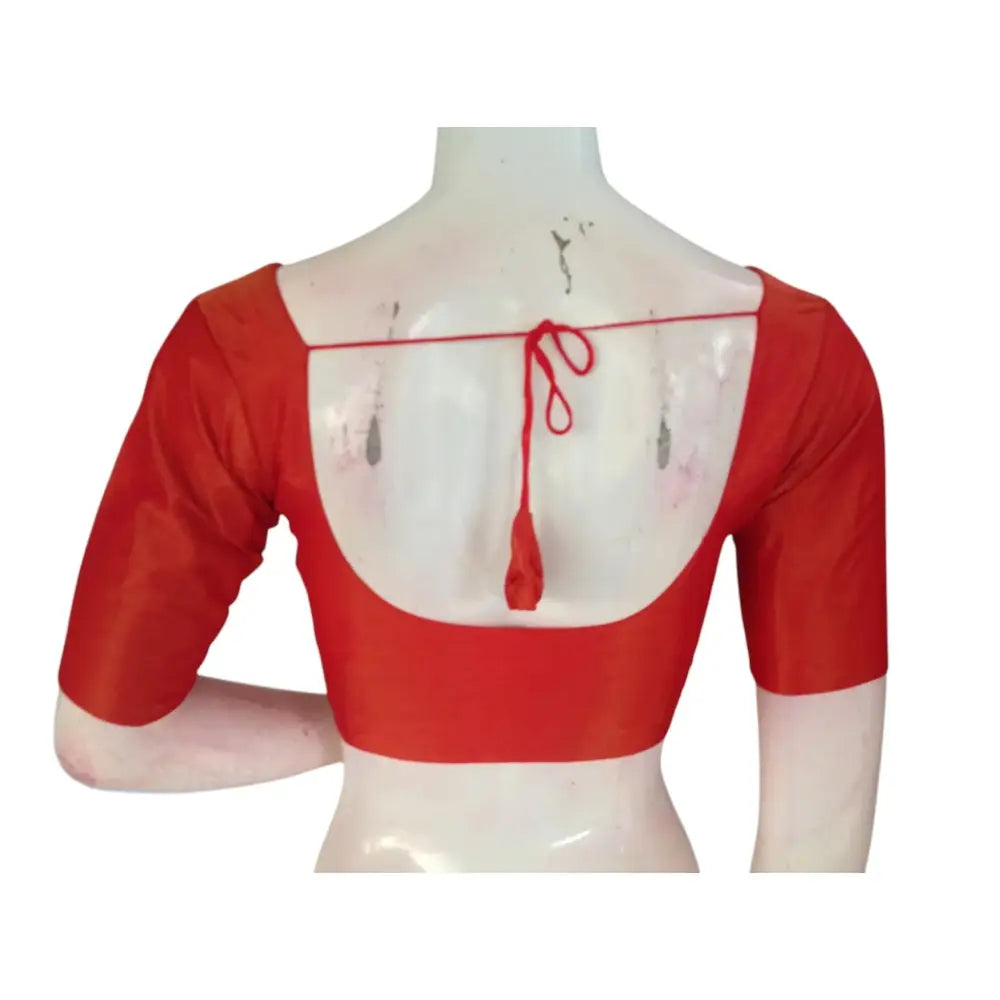 Fiery Red Sweetheart Neckline Tissue Blouse | Bold & Beautiful - D3blouses
