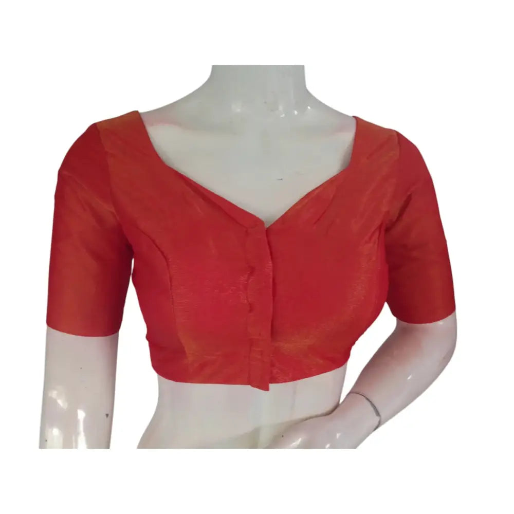 Fiery Red Sweetheart Neckline Tissue Blouse | Bold & Beautiful - D3blouses