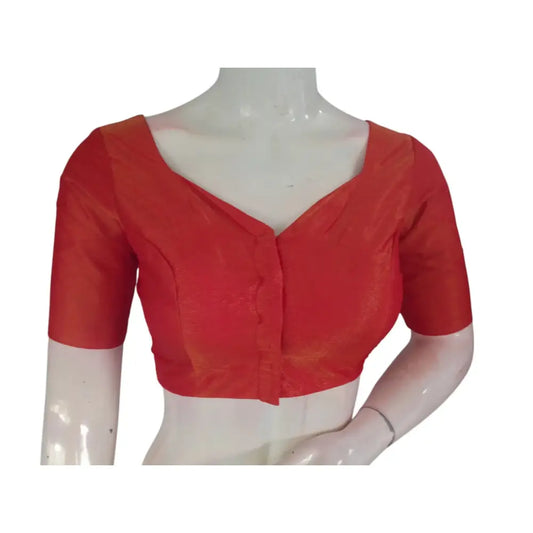 Fiery Red Sweetheart Neckline Tissue Blouse | Bold & Beautiful - D3blouses