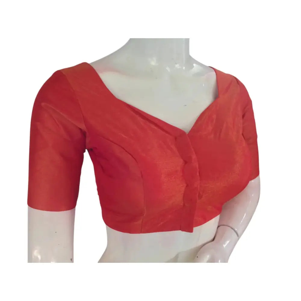 Fiery Red Sweetheart Neckline Tissue Blouse | Bold & Beautiful - D3blouses