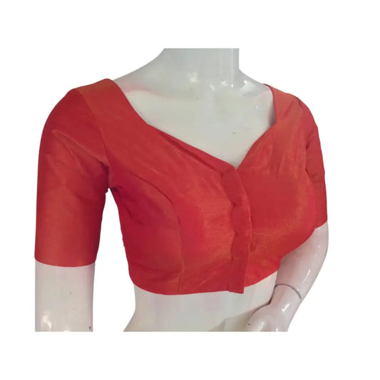 Fiery Red Sweetheart Neckline Tissue Blouse | Bold & Beautiful - D3blouses