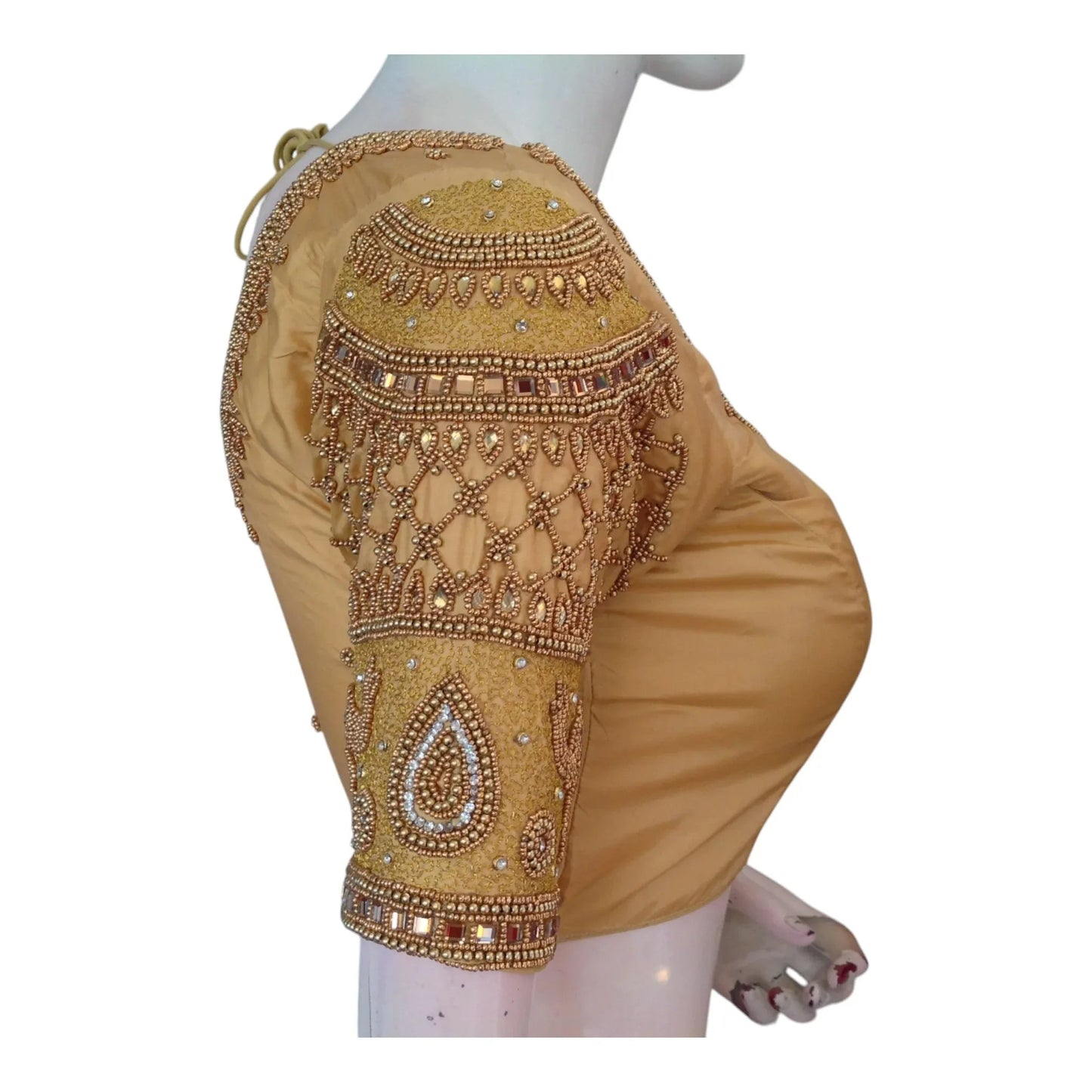 Finest Gold Aari Handwork Wedding Silk Blouse with Majestic Elephant Motif - D3blouses