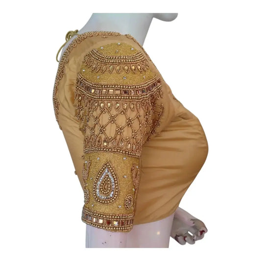 Finest Gold Aari Handwork Wedding Silk Blouse with Majestic Elephant Motif - D3blouses