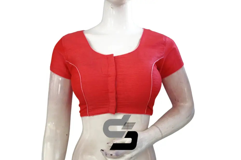 Flawless Elegance, Peach Pink Plain Semi Silk Readymade Saree Blouse (Short Sleeves) - D3blouses