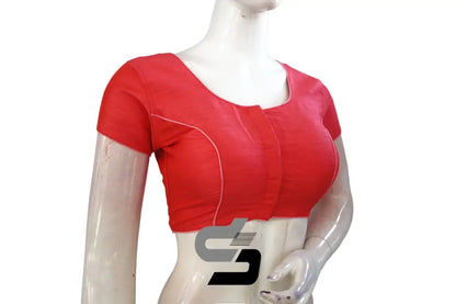 Flawless Elegance, Peach Pink Plain Semi Silk Readymade Saree Blouse (Short Sleeves) - D3blouses