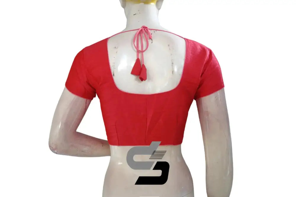 Flawless Elegance, Peach Pink Plain Semi Silk Readymade Saree Blouse (Short Sleeves) - D3blouses