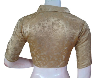 Floral Brocade Silk Saree Blouse with Mandarin Collar Neck| Readymade Designer Blouse (Multiple Colors Available) - D3blouses