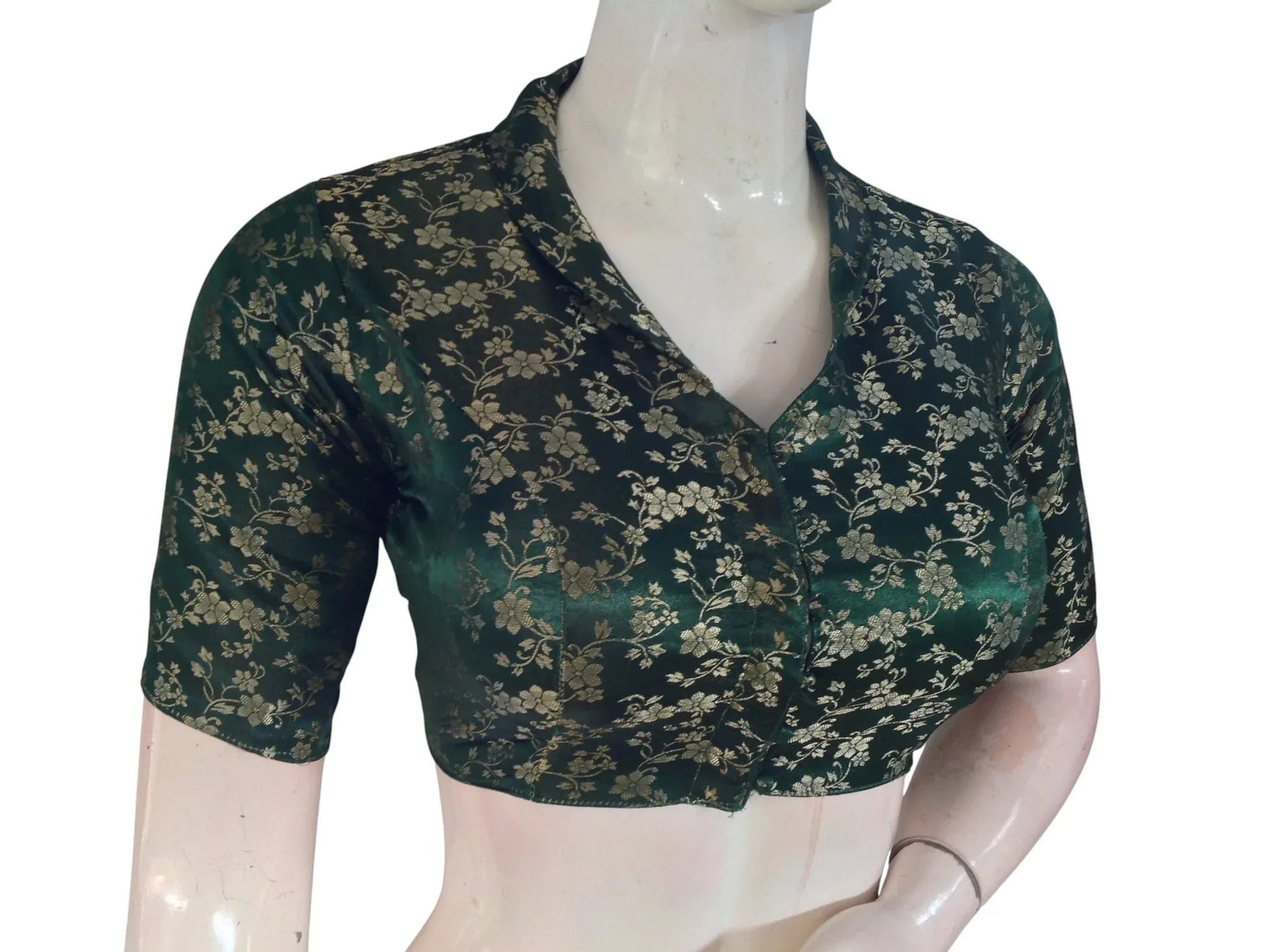 Floral Brocade Silk Saree Blouse with Mandarin Collar Neck| Readymade Designer Blouse (Multiple Colors Available) - D3blouses