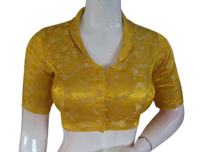 Floral Brocade Silk Saree Blouse with Mandarin Collar Neck| Readymade Designer Blouse (Multiple Colors Available) - D3blouses