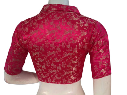 Floral Brocade Silk Saree Blouse with Mandarin Collar Neck| Readymade Designer Blouse (Multiple Colors Available) - D3blouses