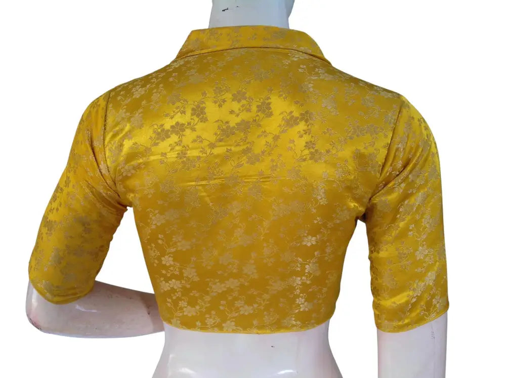 Floral Brocade Silk Saree Blouse with Mandarin Collar Neck| Readymade Designer Blouse (Multiple Colors Available) - D3blouses