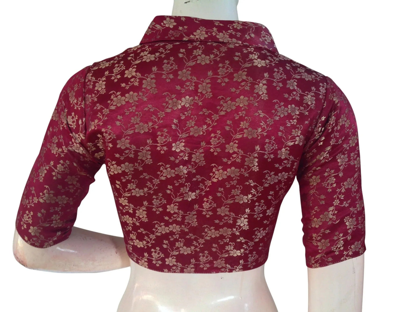 Floral Brocade Silk Saree Blouse with Mandarin Collar Neck| Readymade Designer Blouse (Multiple Colors Available) - D3blouses