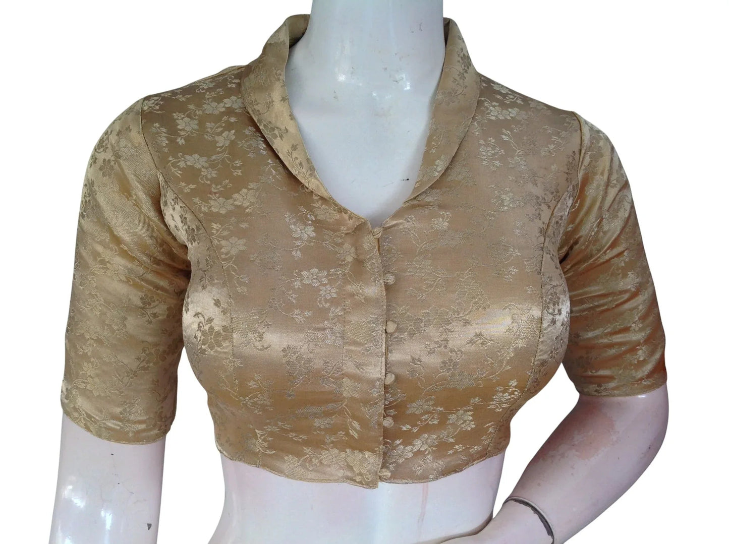 Floral Brocade Silk Saree Blouse with Mandarin Collar Neck| Readymade Designer Blouse (Multiple Colors Available) - D3blouses