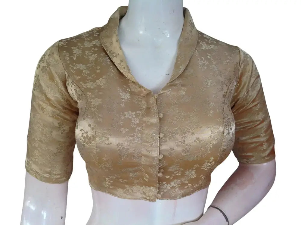 Floral Brocade Silk Saree Blouse with Mandarin Collar Neck| Readymade Designer Blouse (Multiple Colors Available) - D3blouses