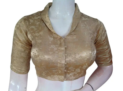 Floral Brocade Silk Saree Blouse with Mandarin Collar Neck| Readymade Designer Blouse (Multiple Colors Available) - D3blouses