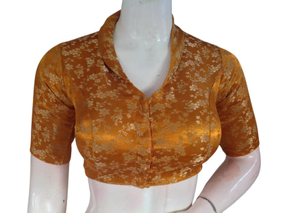 Floral Brocade Silk Saree Blouse with Mandarin Collar Neck| Readymade Designer Blouse (Multiple Colors Available) - D3blouses