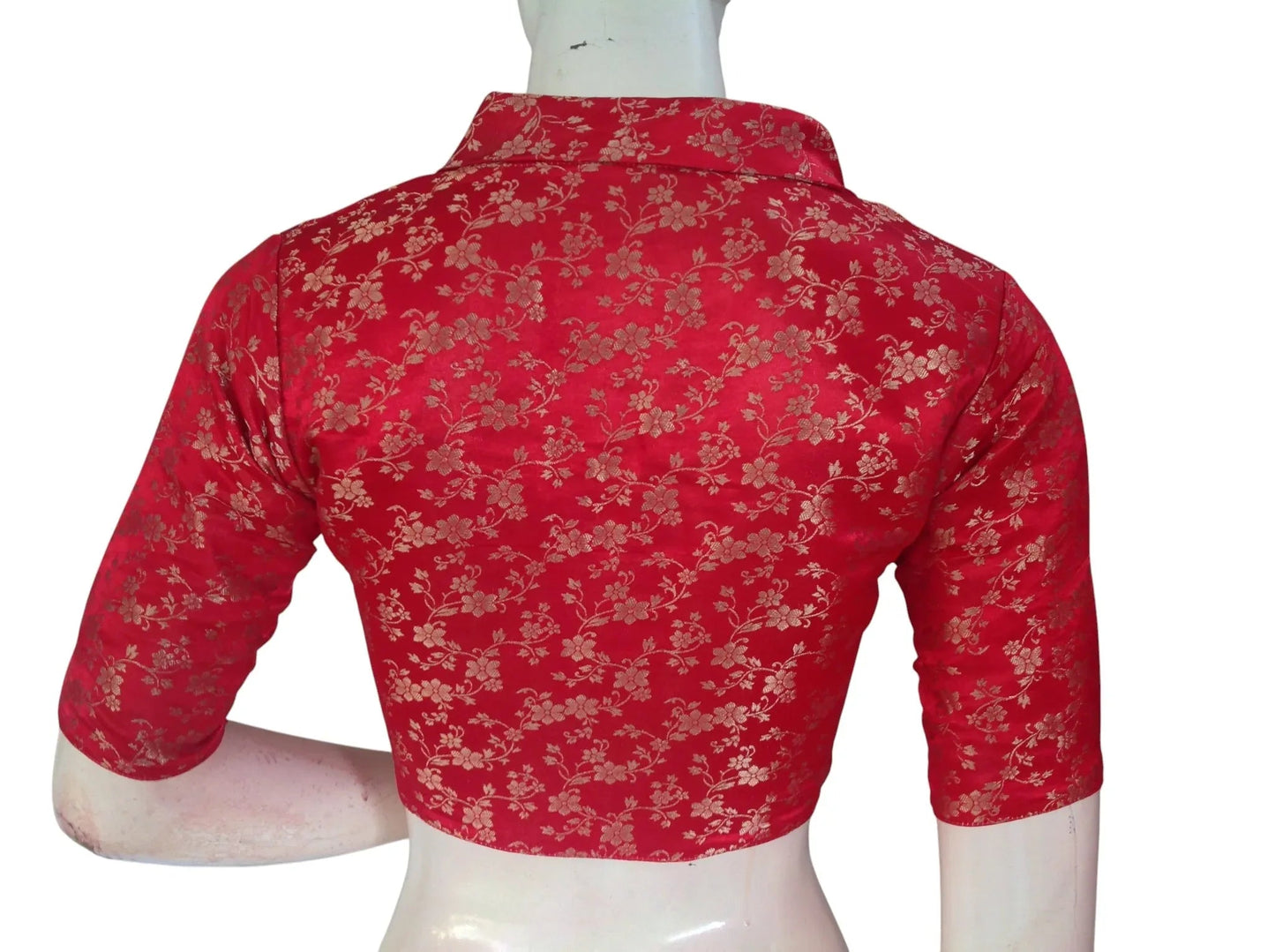 Floral Brocade Silk Saree Blouse with Mandarin Collar Neck| Readymade Designer Blouse (Multiple Colors Available) - D3blouses