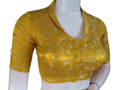 Floral Brocade Silk Saree Blouse with Mandarin Collar Neck| Readymade Designer Blouse (Multiple Colors Available) - D3blouses