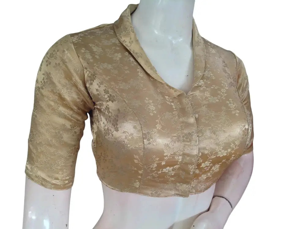 Floral Brocade Silk Saree Blouse with Mandarin Collar Neck| Readymade Designer Blouse (Multiple Colors Available) - D3blouses