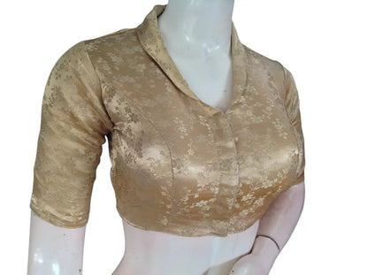 Floral Brocade Silk Saree Blouse with Mandarin Collar Neck| Readymade Designer Blouse (Multiple Colors Available) - D3blouses