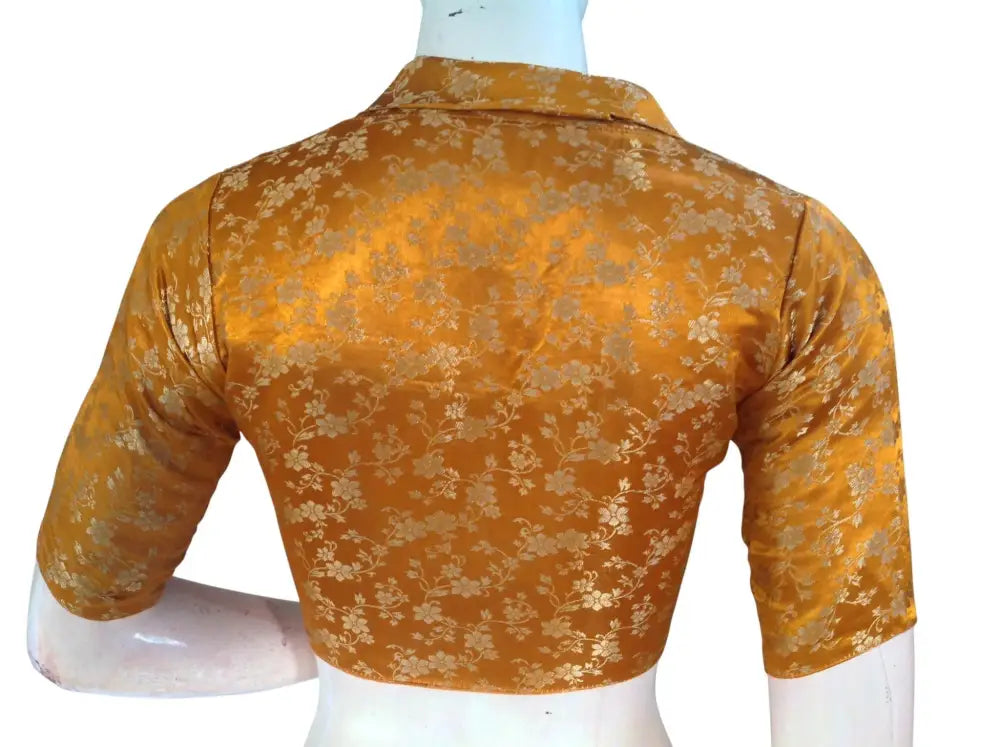 Floral Brocade Silk Saree Blouse with Mandarin Collar Neck| Readymade Designer Blouse (Multiple Colors Available) - D3blouses