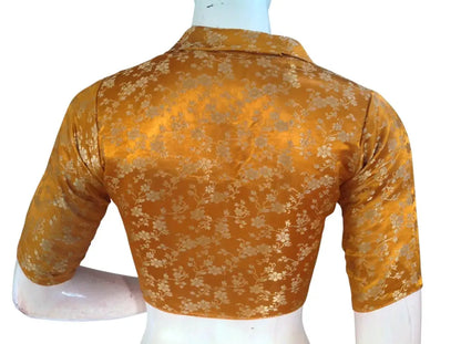 Floral Brocade Silk Saree Blouse with Mandarin Collar Neck| Readymade Designer Blouse (Multiple Colors Available) - D3blouses
