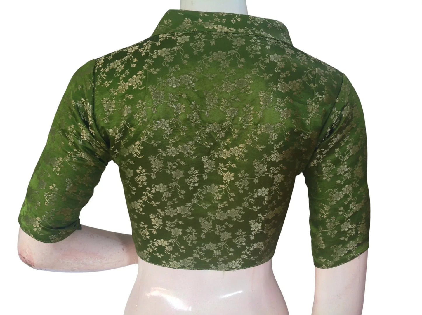 Floral Brocade Silk Saree Blouse with Mandarin Collar Neck| Readymade Designer Blouse (Multiple Colors Available) - D3blouses