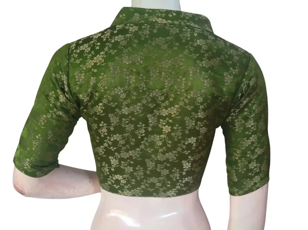 Floral Brocade Silk Saree Blouse with Mandarin Collar Neck| Readymade Designer Blouse (Multiple Colors Available) - D3blouses