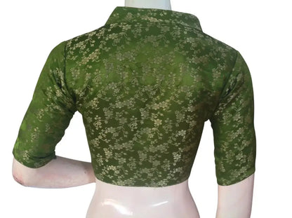 Floral Brocade Silk Saree Blouse with Mandarin Collar Neck| Readymade Designer Blouse (Multiple Colors Available) - D3blouses