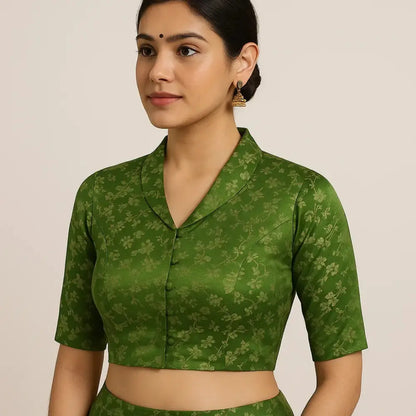 Floral Brocade Silk Saree Blouse with Mandarin Collar Neck| Readymade Designer Blouse (Multiple Colors Available) - D3blouses