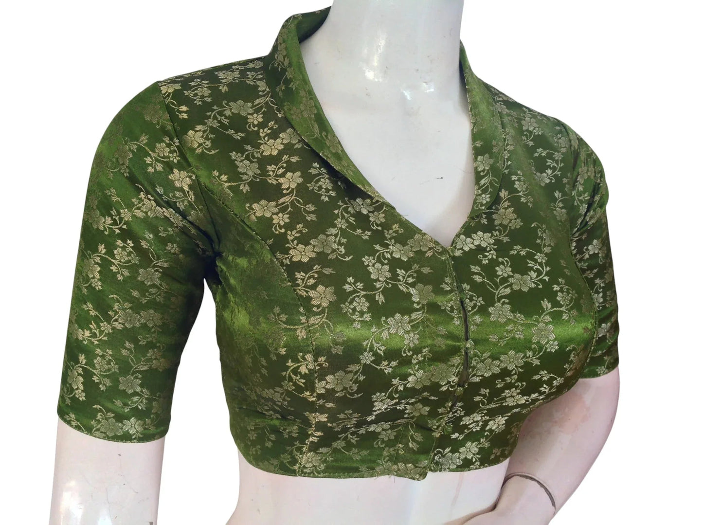 Floral Brocade Silk Saree Blouse with Mandarin Collar Neck| Readymade Designer Blouse (Multiple Colors Available) - D3blouses