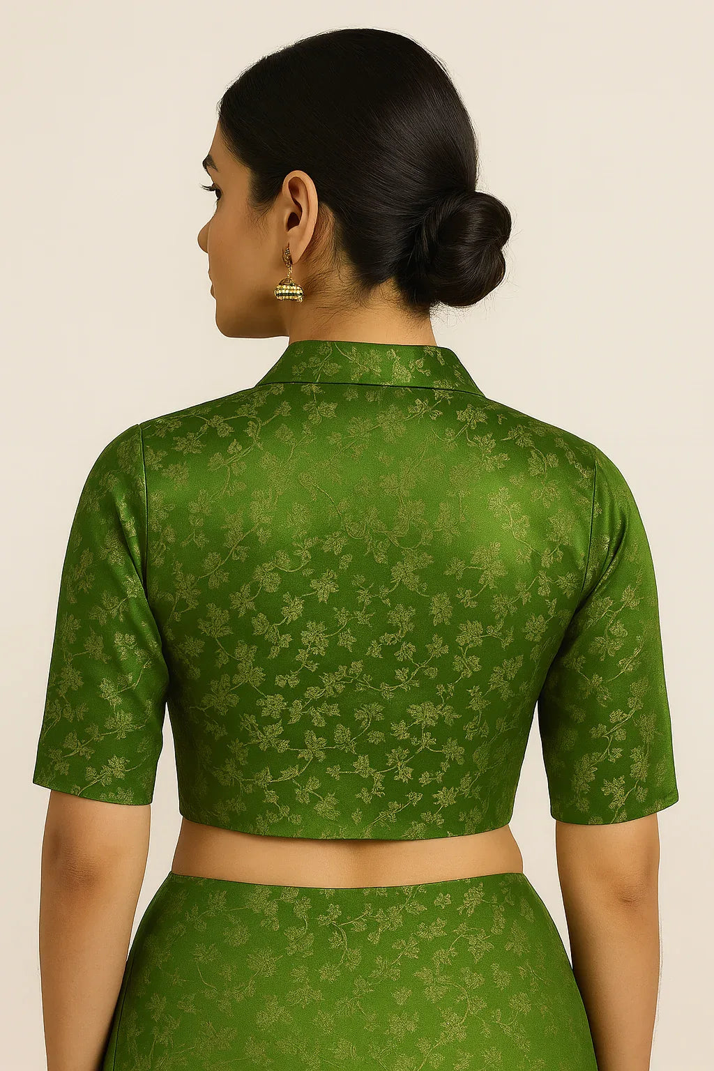 Floral Brocade Silk Saree Blouse with Mandarin Collar Neck| Readymade Designer Blouse (Multiple Colors Available) - D3blouses