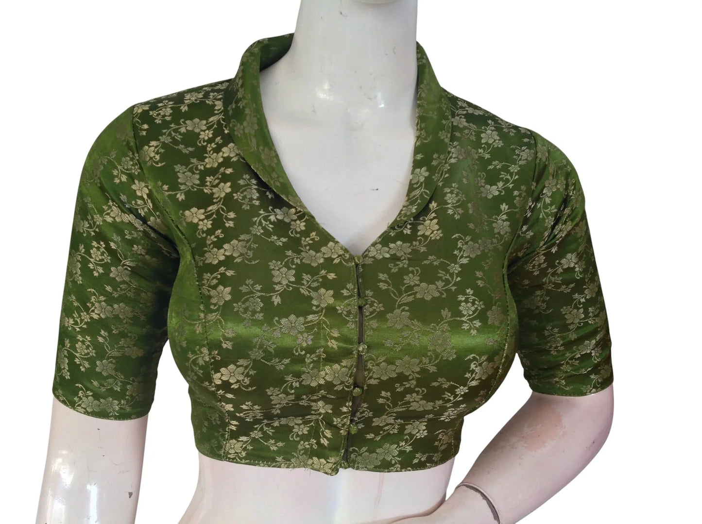 Floral Brocade Silk Saree Blouse with Mandarin Collar Neck| Readymade Designer Blouse (Multiple Colors Available) - D3blouses