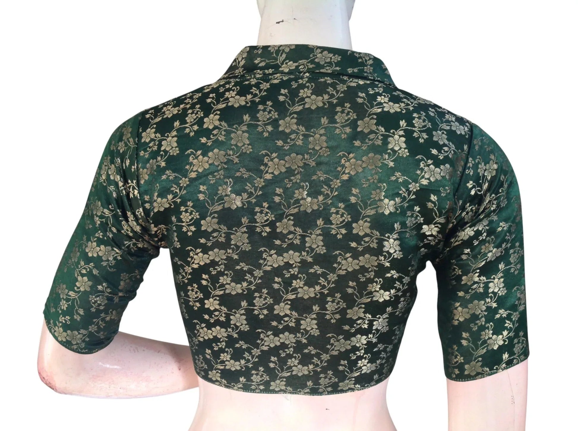 Floral Brocade Silk Saree Blouse with Mandarin Collar Neck| Readymade Designer Blouse (Multiple Colors Available) - D3blouses