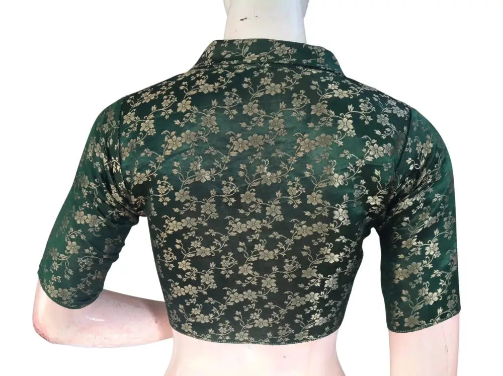 Floral Brocade Silk Saree Blouse with Mandarin Collar Neck| Readymade Designer Blouse (Multiple Colors Available) - D3blouses