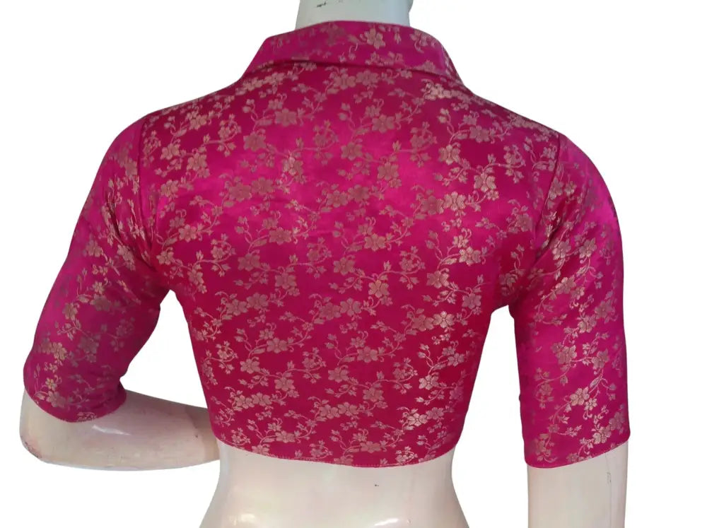Floral Brocade Silk Saree Blouse with Mandarin Collar Neck| Readymade Designer Blouse (Multiple Colors Available) - D3blouses