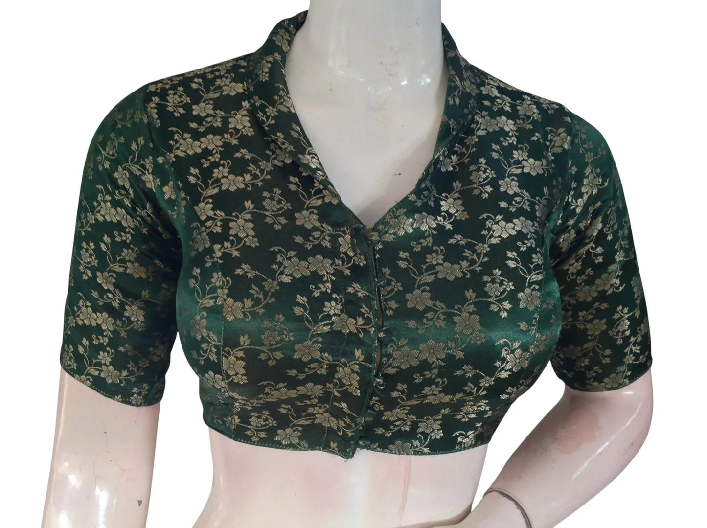 Floral Brocade Silk Saree Blouse with Mandarin Collar Neck| Readymade Designer Blouse (Multiple Colors Available) - D3blouses