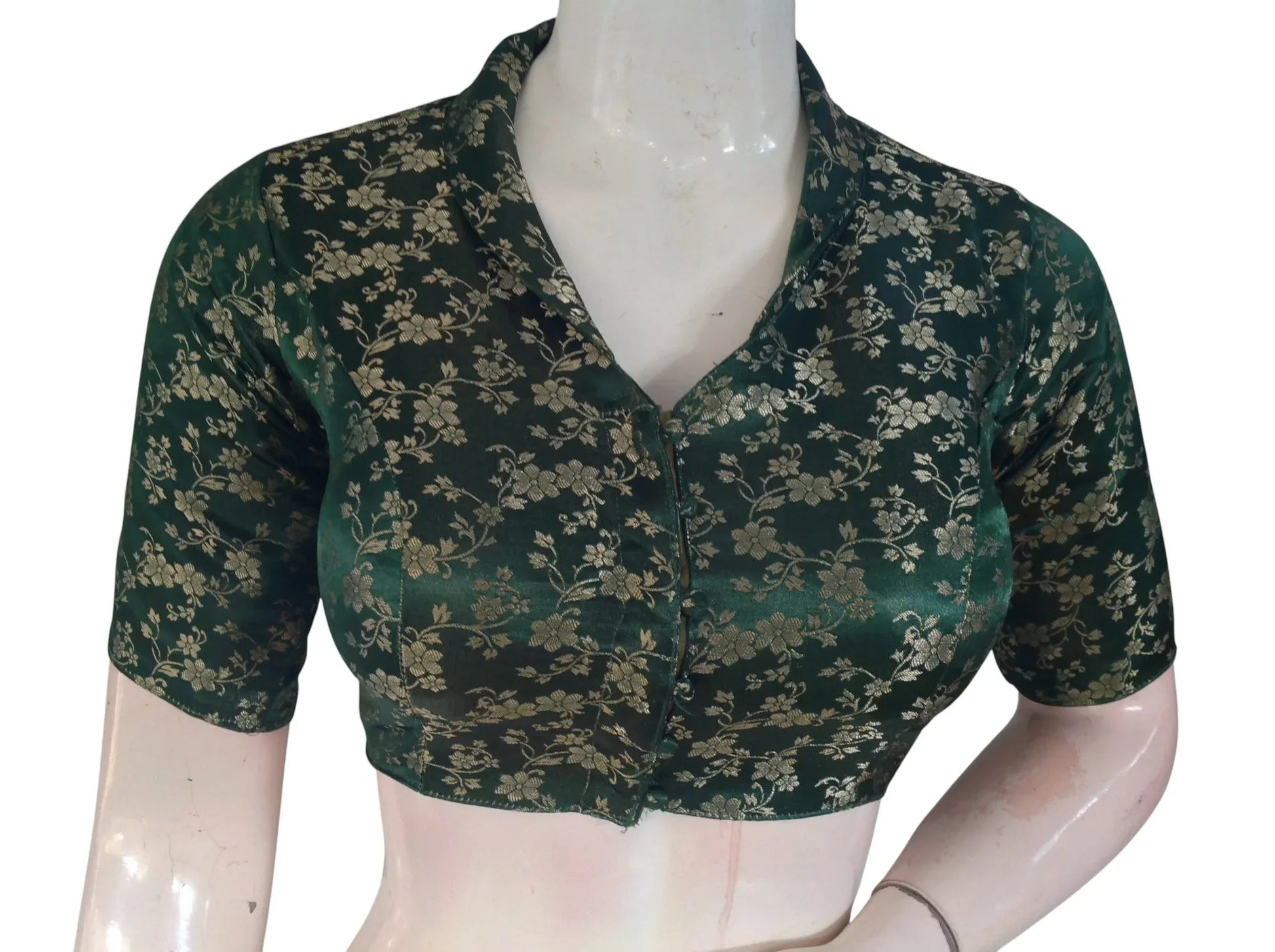 Floral Brocade Silk Saree Blouse with Mandarin Collar Neck| Readymade Designer Blouse (Multiple Colors Available) - D3blouses