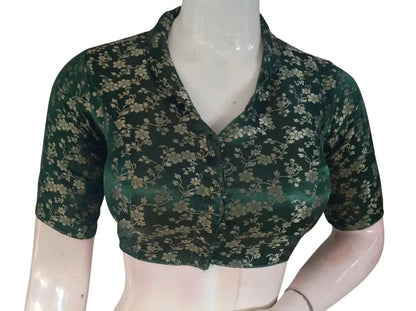 Floral Brocade Silk Saree Blouse with Mandarin Collar Neck| Readymade Designer Blouse (Multiple Colors Available) - D3blouses