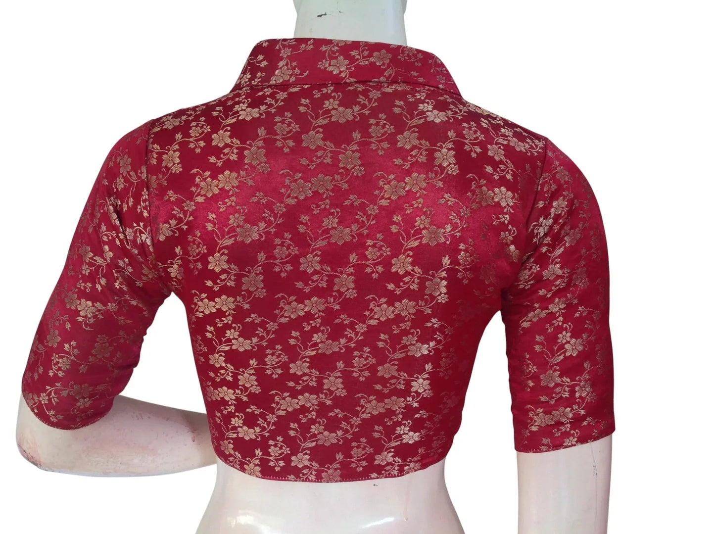 Floral Brocade Silk Saree Blouse with Mandarin Collar Neck| Readymade Designer Blouse (Multiple Colors Available) - D3blouses
