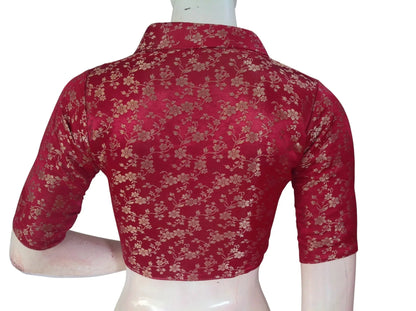 Floral Brocade Silk Saree Blouse with Mandarin Collar Neck| Readymade Designer Blouse (Multiple Colors Available) - D3blouses