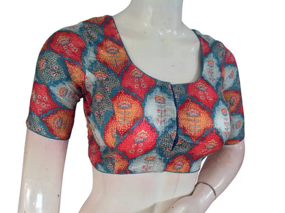 Floral Designer Organza Readymade Saree Blouse online- Multicolor (Princess Cut Padded) Readymade Blouse - Floral