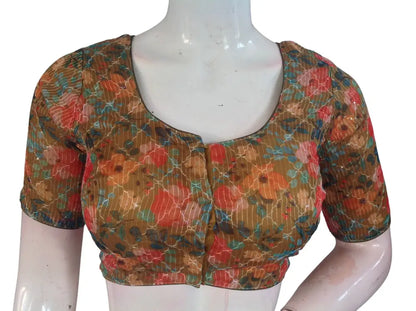 Floral Designer Organza Readymade Saree Blouse online- Multicolor (Princess Cut Padded) Readymade Blouse - Floral