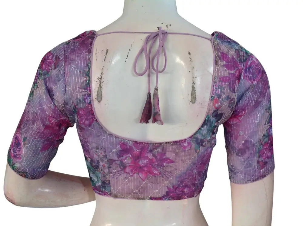 Floral Designer Organza Readymade Saree Blouse online- Multicolor (Princess Cut Padded) Readymade Blouse